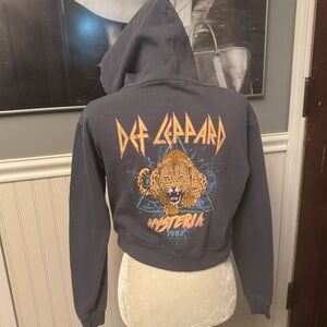 Vinyl Icons Def Leppard Gray Hooded Full Zip Cropped Sweatshirt Size Medium